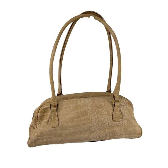 Tanner Italy Vintage Handbag Beige Leather Croc Embossed Shoulder Bag Classic - Picture 5 of 12